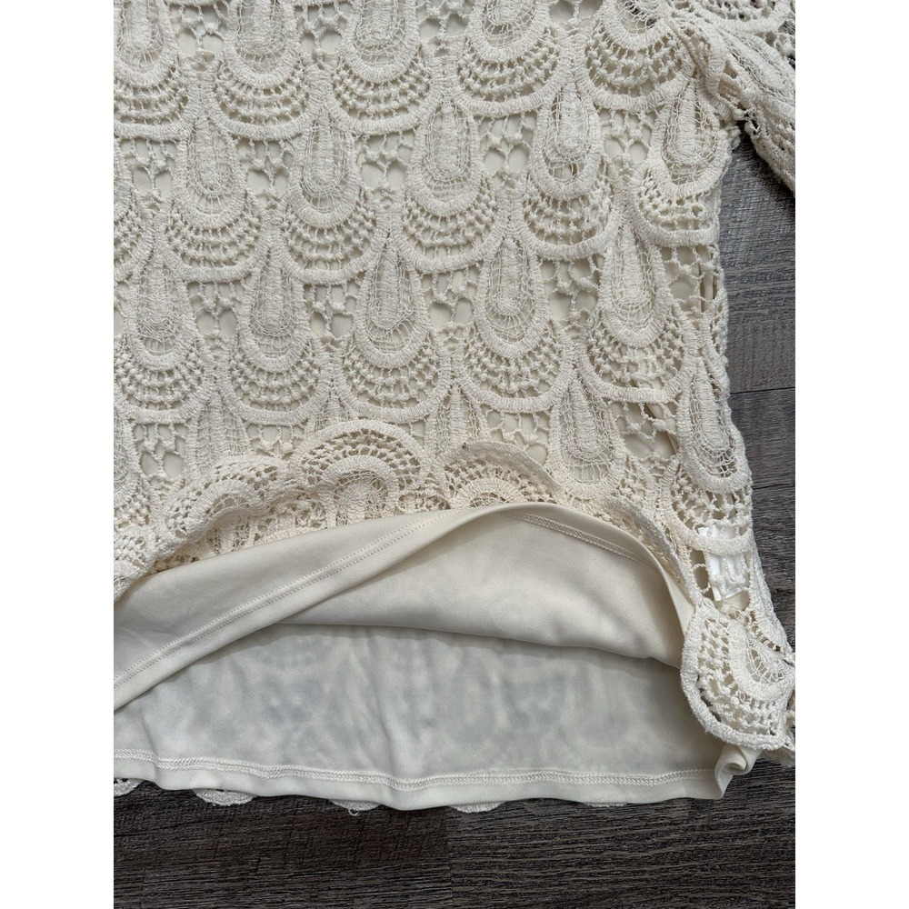 Adiva Women's Top Lace Ivory 3/4 Bell Sleeve Lined Size PM - Picture 13 of 15